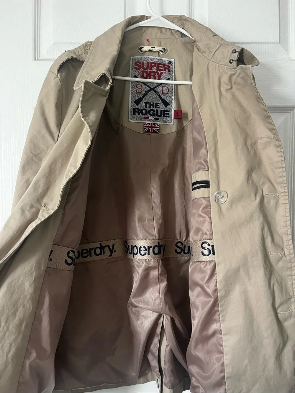 Superdry Double-Breasted Trench Coat in Beige/khaki